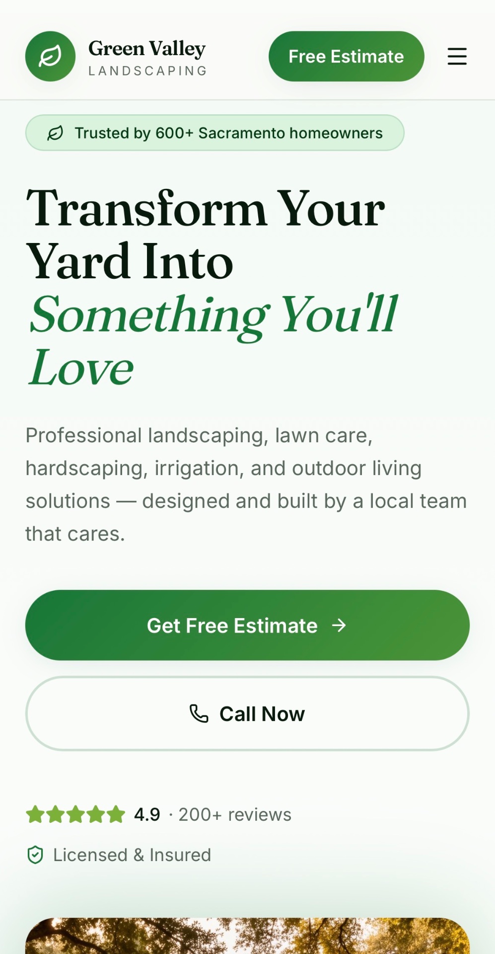 Green Valley Landscaping website mockup