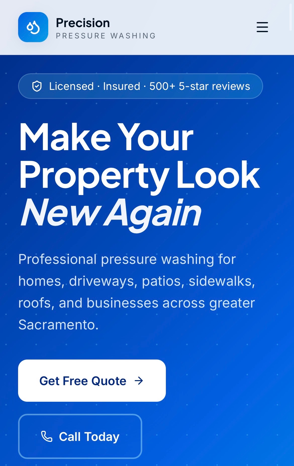 Precision Pressure Washing website mockup